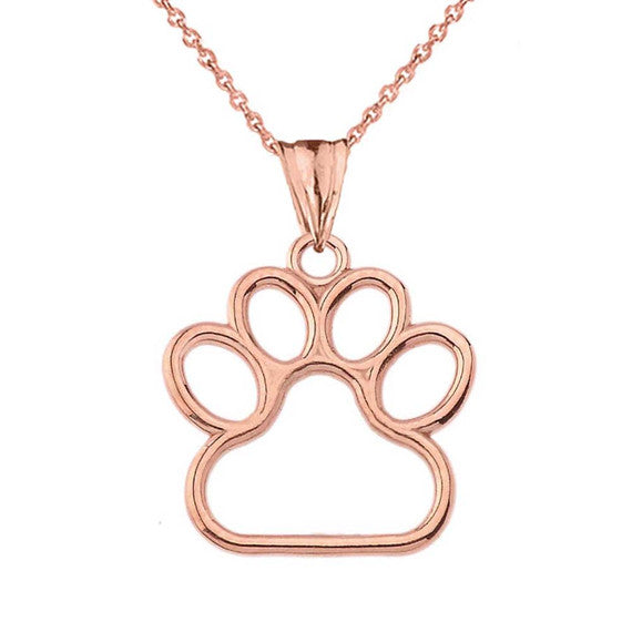 Solid Gold Dainty Dog Paw Print Pendant Necklace(Available In Yellow/Rose/White Gold) (0.80'')