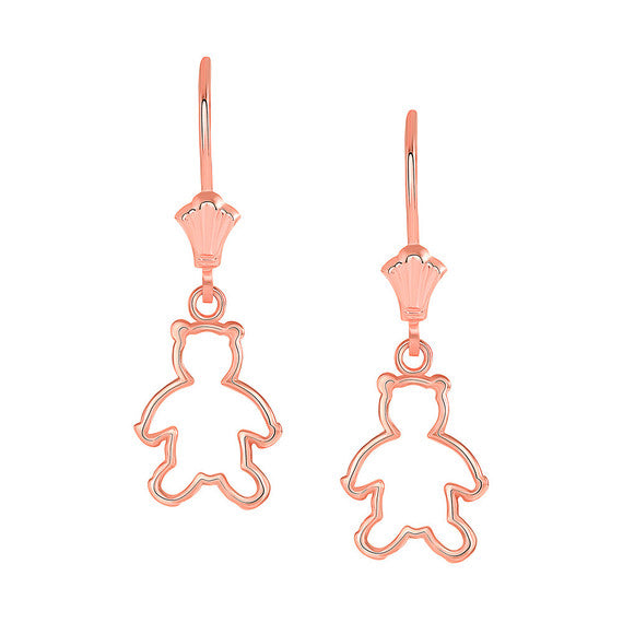 Dainty Teddy Bear Leverback Earrings(Available in Yellow/Rose/White Gold)