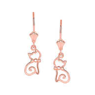 Openwork Cat Leverback Earrings(Available in Yellow/Rose/White Gold)
