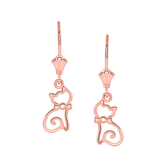 Openwork Cat Leverback Earrings(Available in Yellow/Rose/White Gold)