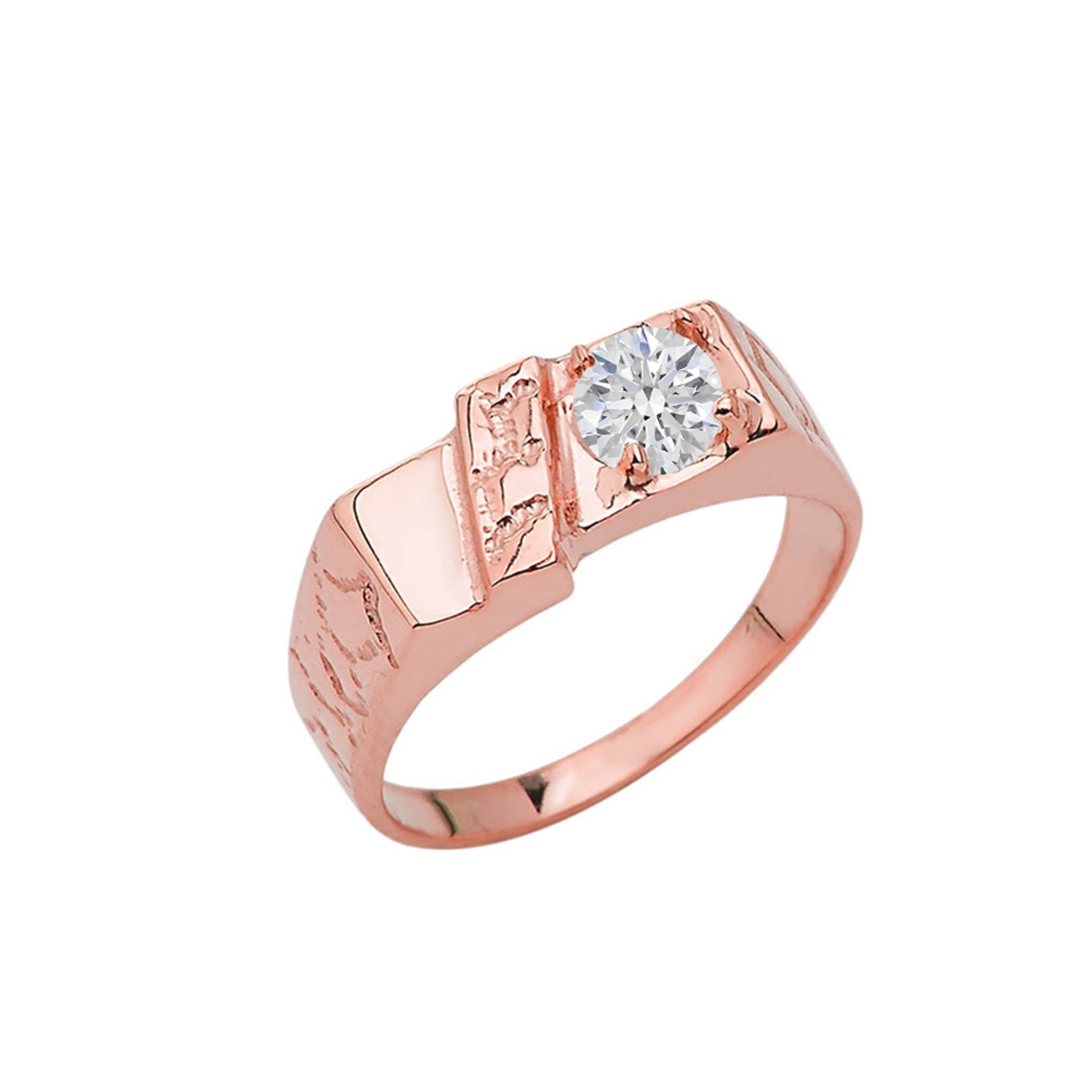 Gold Cubic Zirconia Nugget Pinky Ring (Available in Yellow/Rose/White Gold)