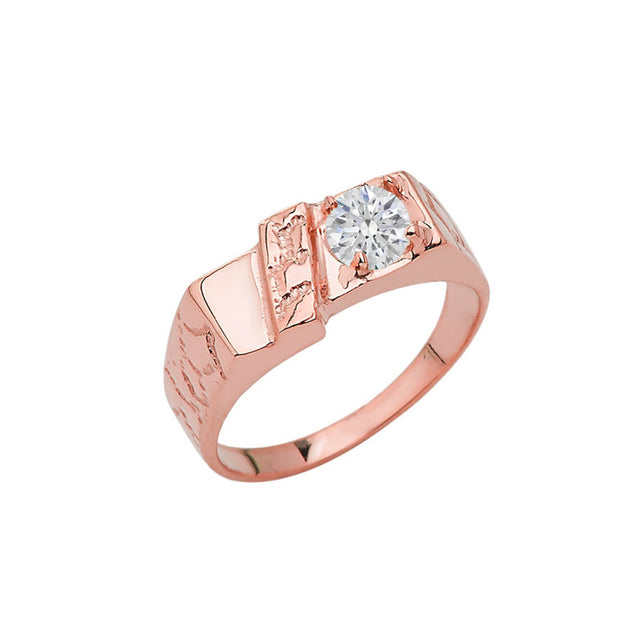 Gold Cubic Zirconia Nugget Pinky Ring (Available in Yellow/Rose/White Gold)