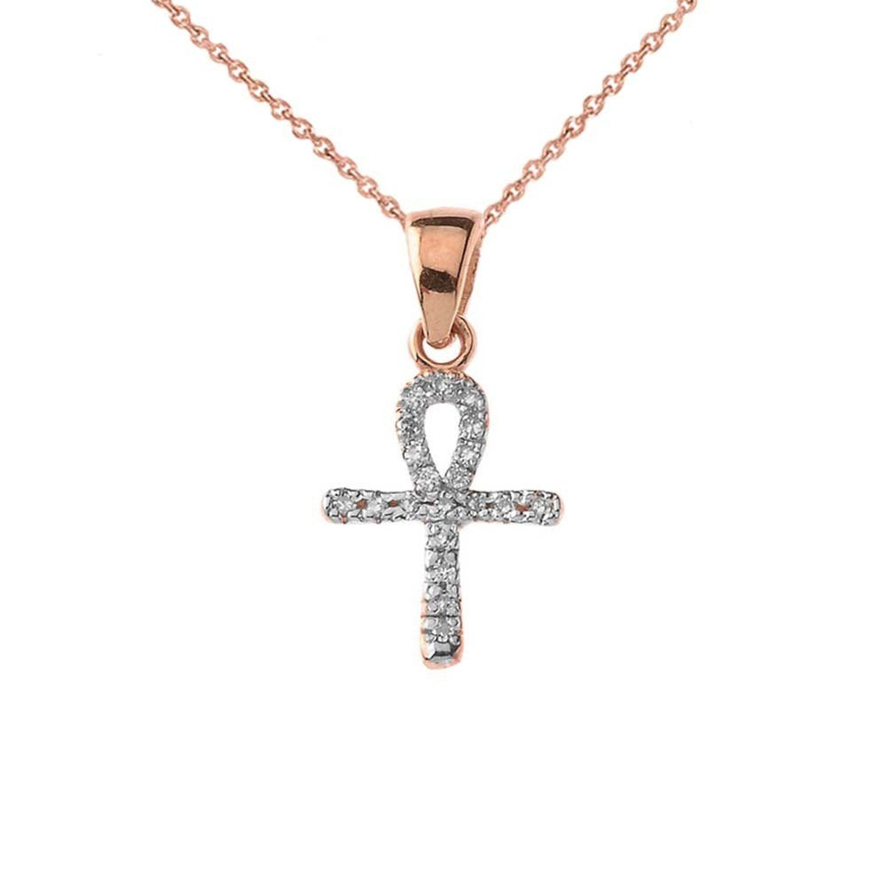 Solid Gold Mini Diamond Ankh Cross Pendant Necklace(Available in Yellow/Rose/White Gold)