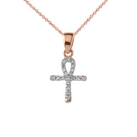 Solid Gold Mini Diamond Ankh Cross Pendant Necklace(Available in Yellow/Rose/White Gold)