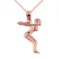 Solid Gold Lady Swimmer/Diver Charm Pendant (Available in Yellow/Rose/White Gold)