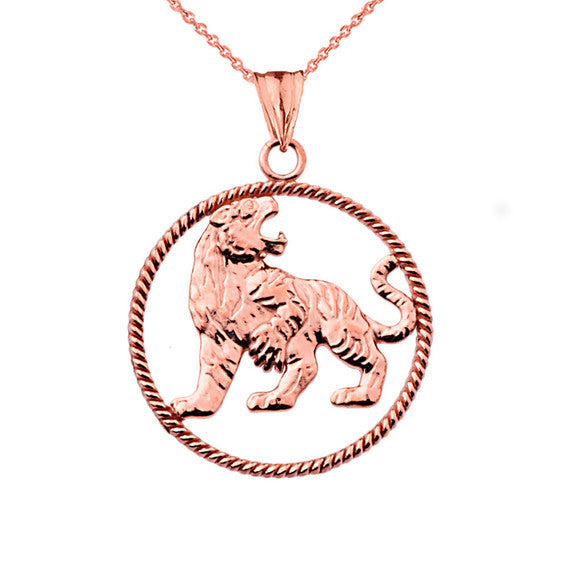 Solid Gold Lion Rope Pendant Necklace (Available In Yellow/Rose/White Gold)
