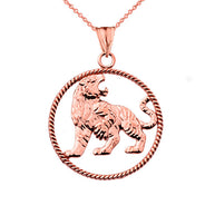 Solid Gold Lion Rope Pendant Necklace (Available In Yellow/Rose/White Gold)