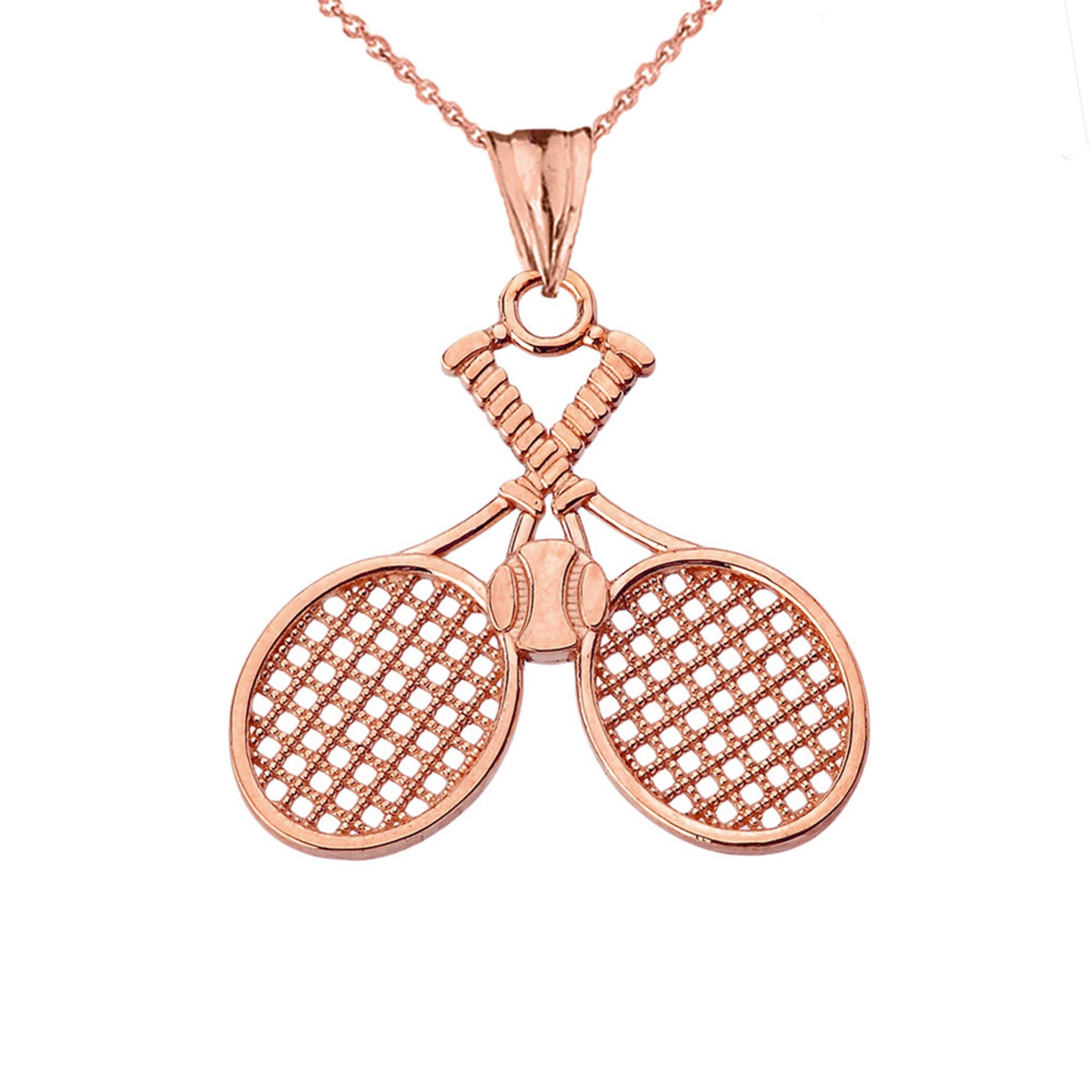 Gold Detailed Tennis Rackets Pendant Necklace(Available in Yellow/Rose/White)
