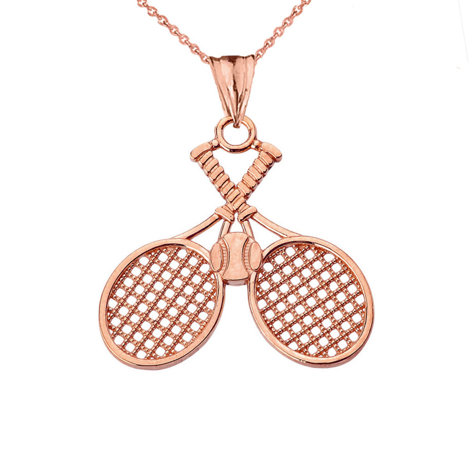Gold Detailed Tennis Rackets Pendant Necklace(Available in Yellow/Rose/White)