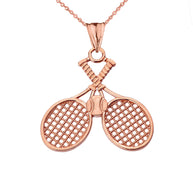 Gold Detailed Tennis Rackets Pendant Necklace(Available in Yellow/Rose/White)