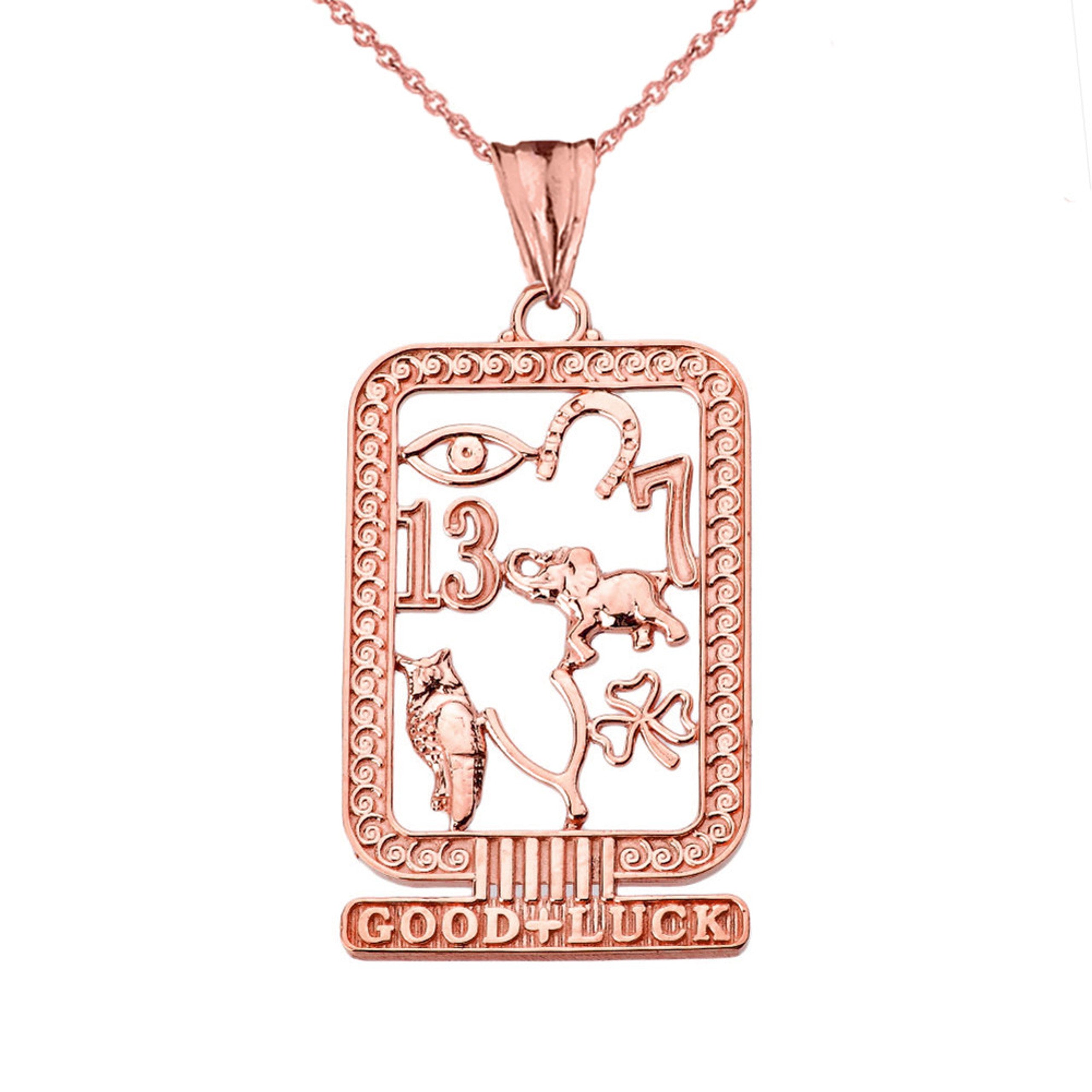 Solid Gold Ancient Egyptian Good Luck Cartouche Pendant (Available in Yellow/Rose/White Gold)