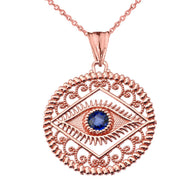 Solid Gold Round Filigree Evil Eye Pendant Necklace(Available In Yellow/Rose/White Gold)