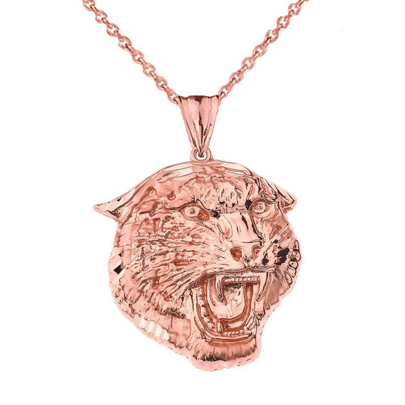 Gold Bold Jaguar Statement Pendant Necklace (Large)(Available In Yellow/Rose/White Gold)