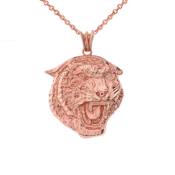 Solid Gold Bold Jaguar Statement Pendant Necklace (Available in Yellow/Rose/White Gold)