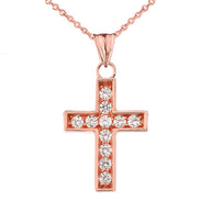 Gold Cubic Zirconia Cross Religious Pendant Necklace (Available in Yellow/Rose/White Gold)