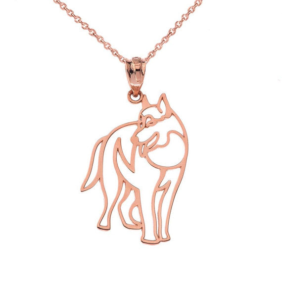 Solid Gold Wolf Cut Out Pendant (Available In Yellow/Rose/White Gold)