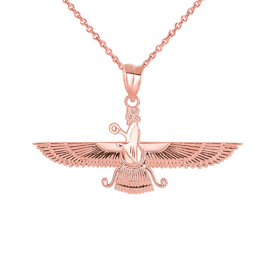 Gold Faravahar Persian Zoroastrian Pendant Necklace (Available in Yellow/Rose/White Gold)