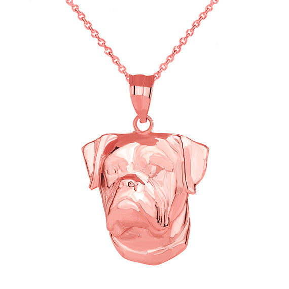American Bulldog Head Pendant Necklace in Gold (Available in Yellow/Rose/White Gold)