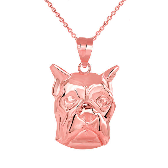 Boxer Dog Head Pendant Necklace in Gold (Available in Yellow/Rose/White Gold)