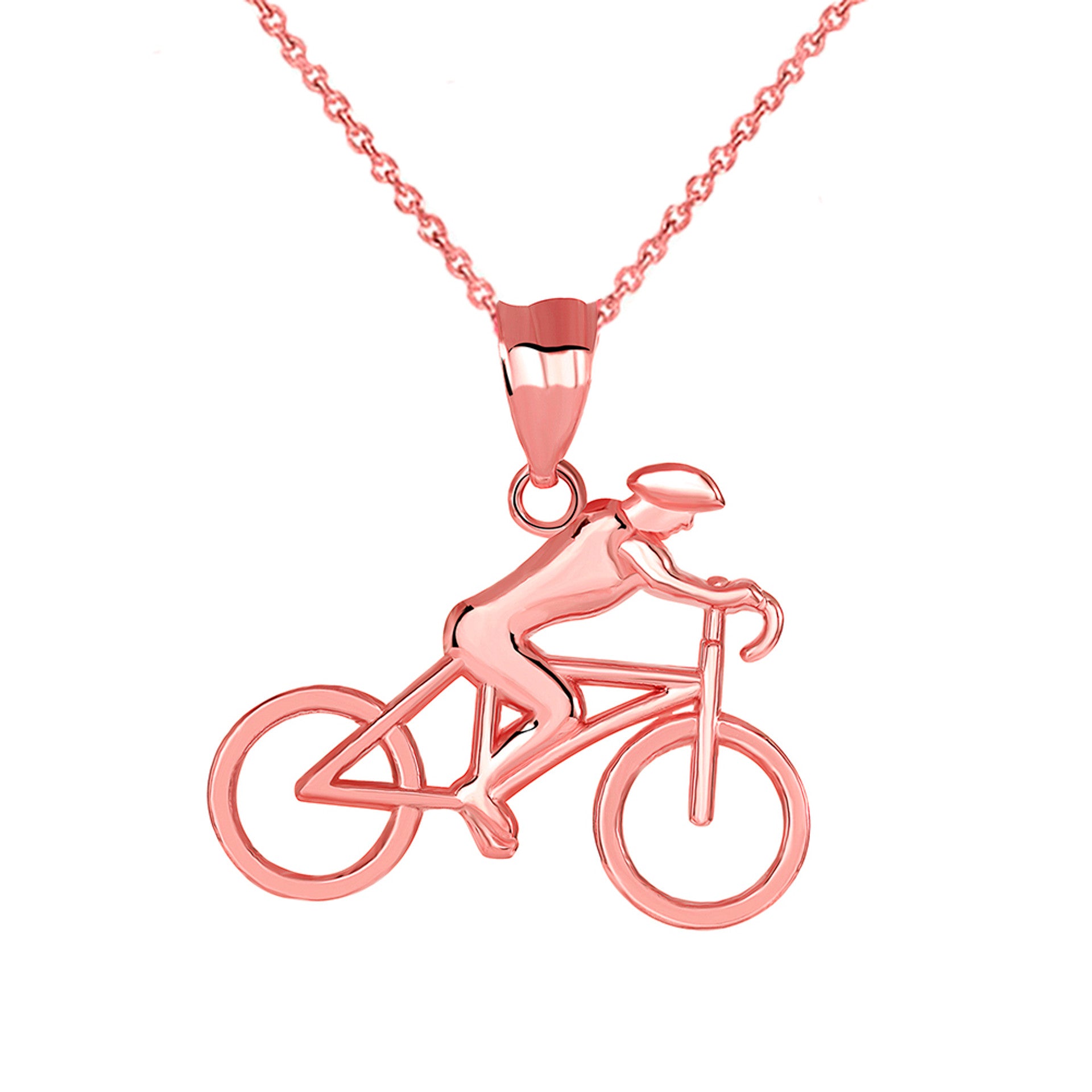 Gold Cyclist Sports Pendant Necklace (Available in Yellow/Rose/White Gold)