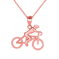 Gold Cyclist Sports Pendant Necklace (Available in Yellow/Rose/White Gold)