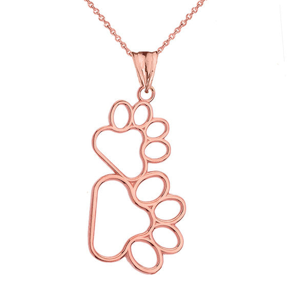 Solid Gold Dog Paw Outline Pendant Necklace (Available in Yellow/Rose/White Gold)