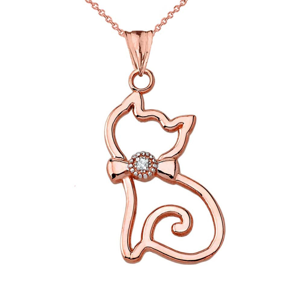 Gold Openwork Diamond Cat Pendant Necklace (Available in Yellow/White/Rose Gold)