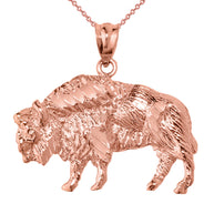 Gold Diamond Cut Bison Pendant Necklace(Available in Yellow/Rose/White Gold)