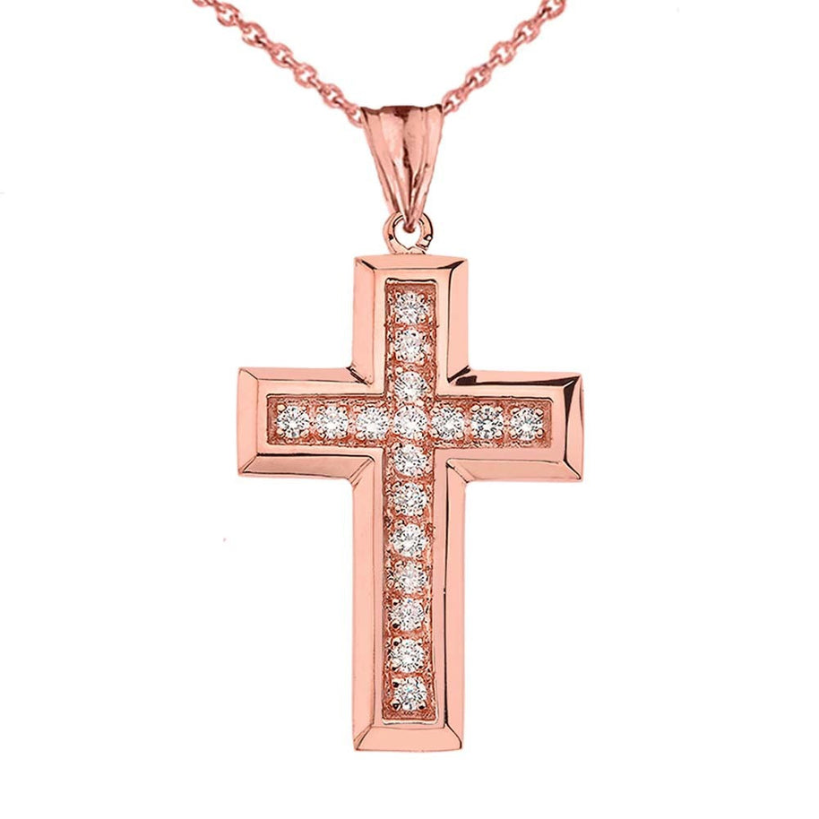 Solid Gold Designer Bold Diamond Cross (Available in Yellow/Rose/White Gold)