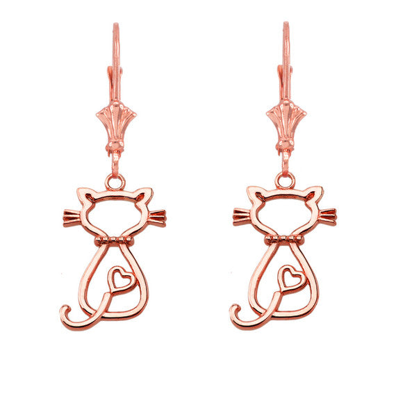 Openwork Backwards Cat Leverback Earring (Available in Yellow /Rose /White Gold)