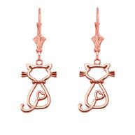 Openwork Backwards Cat Leverback Earring (Available in Yellow /Rose /White Gold)