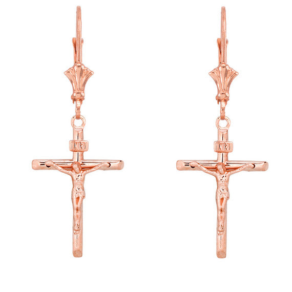 Gold Jesus Christ Cross INRI Crucifix Earrings(Available in Yellow/Rose/White Gold)