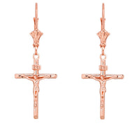Gold Jesus Christ Cross INRI Crucifix Earrings(Available in Yellow/Rose/White Gold)