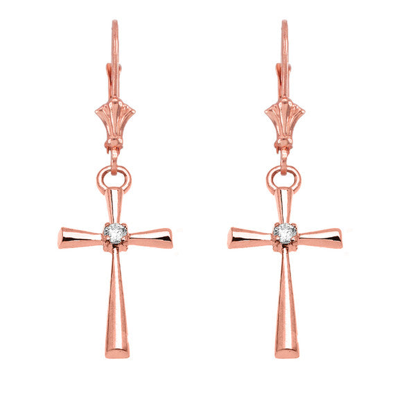 Solitaire Diamond Cross Leverback Earring(Available In Yellow/Rose/White Gold)