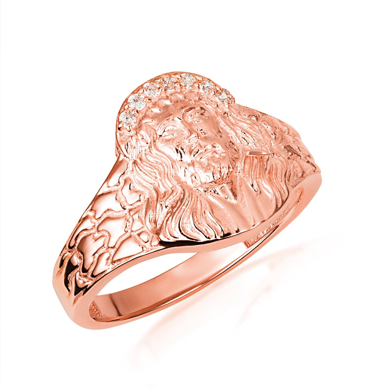 Gold Cubic Zirconia Jesus Christ Crown of Thorns Nugget Ring (Available in Small/Large & Yellow/Rose/White Gold)