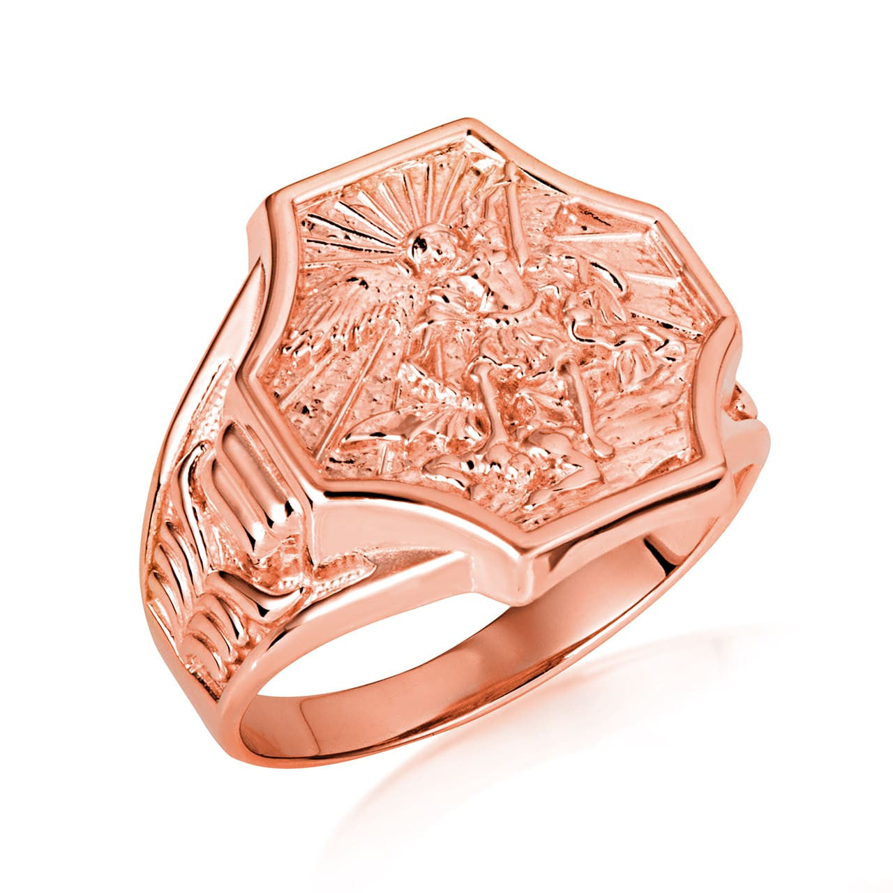 Gold Saint Michael Archangel Crest Signet Ring (Available in Yellow/Rose/White Gold)