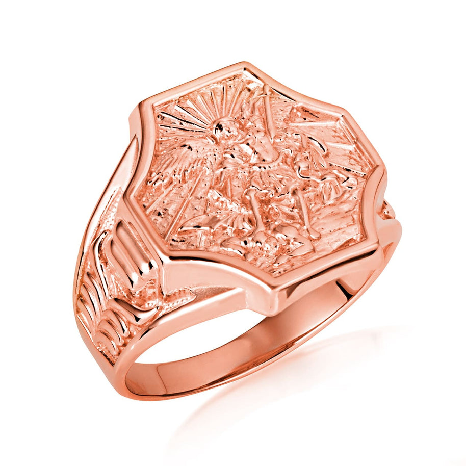 Gold Saint Michael Archangel Crest Signet Ring (Available in Yellow/Rose/White Gold)