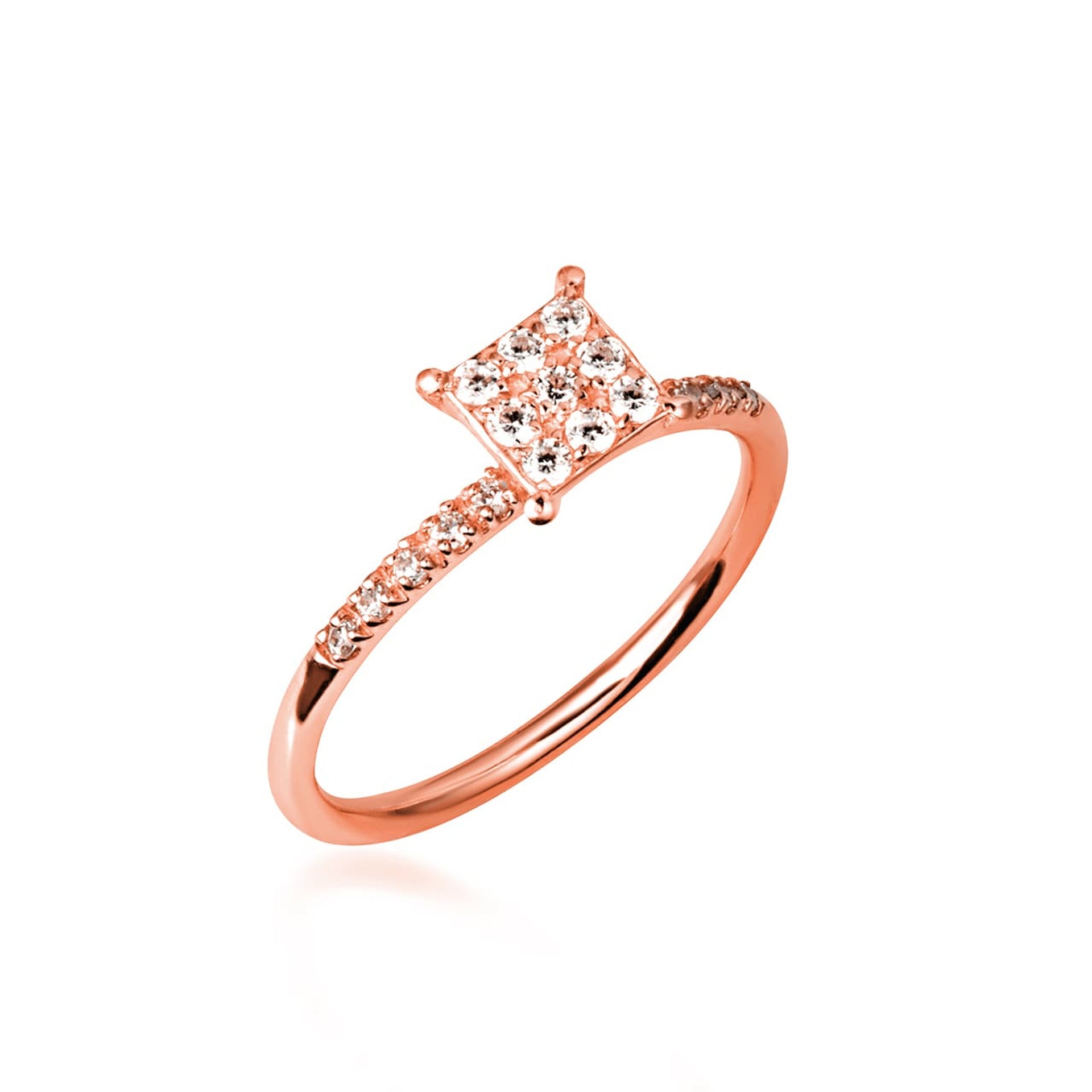 14K Gold Lab Grown Diamond Pavé Set Square Ring (Available in Yellow/Rose/White Gold)