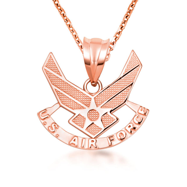 Gold United States Air Force Emblem Officially Licensed Pendant Necklace (Available in Yellow/Rose/White Gold)