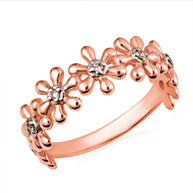 Gold Diamond Studded Daisy Flower Petal Band Ring (Available in Yellow/Rose/White Gold)