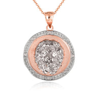 Two-Tone Gold Diamond Lion Beaded Coin Pendant Necklace (Available in Yellow/Rose/White Gold)