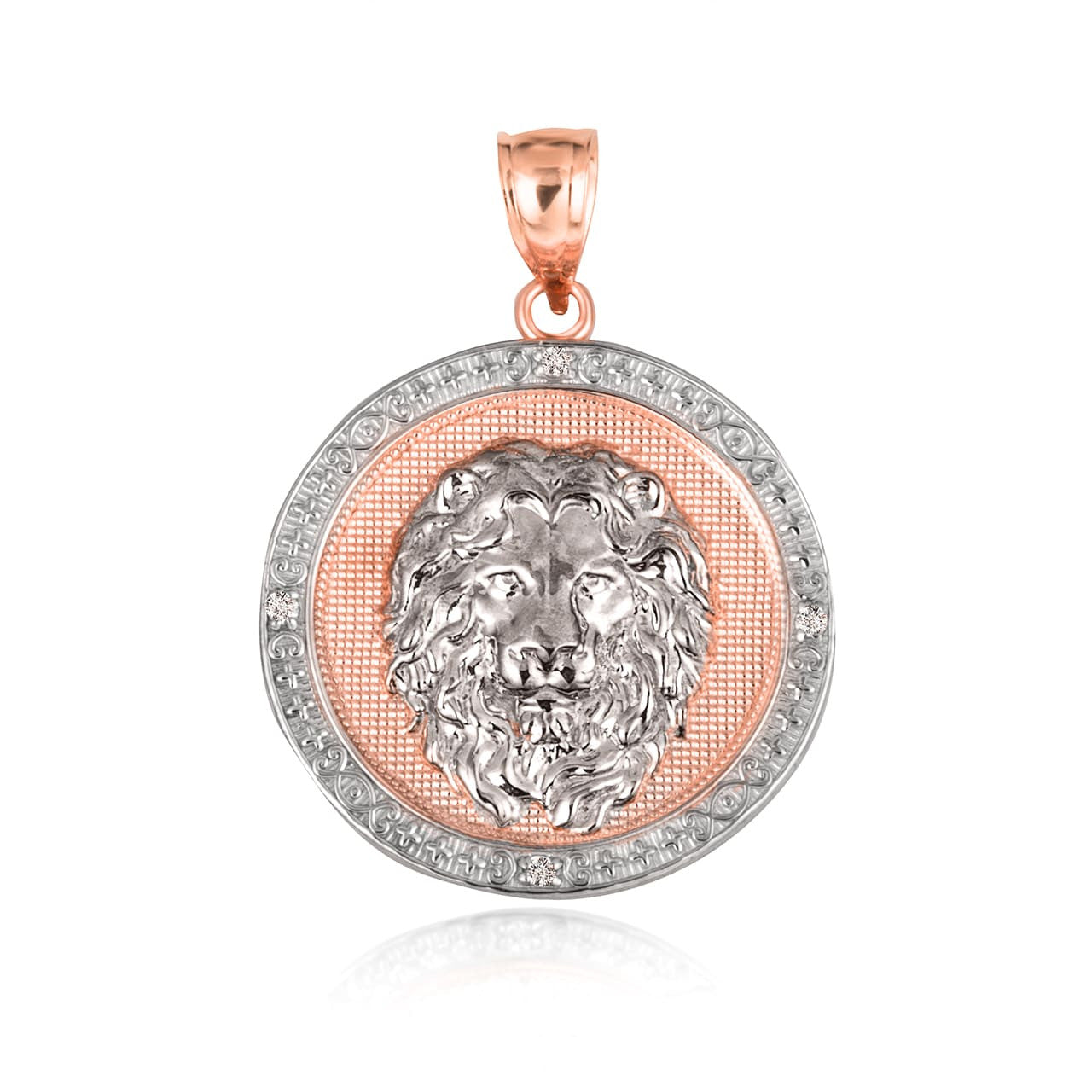 Two-Tone Gold Diamond Lion Beaded Coin Pendant Necklace (Available in Yellow/Rose/White Gold)