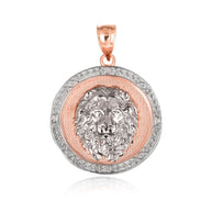 Two-Tone Gold Diamond Lion Beaded Coin Pendant Necklace (Available in Yellow/Rose/White Gold)