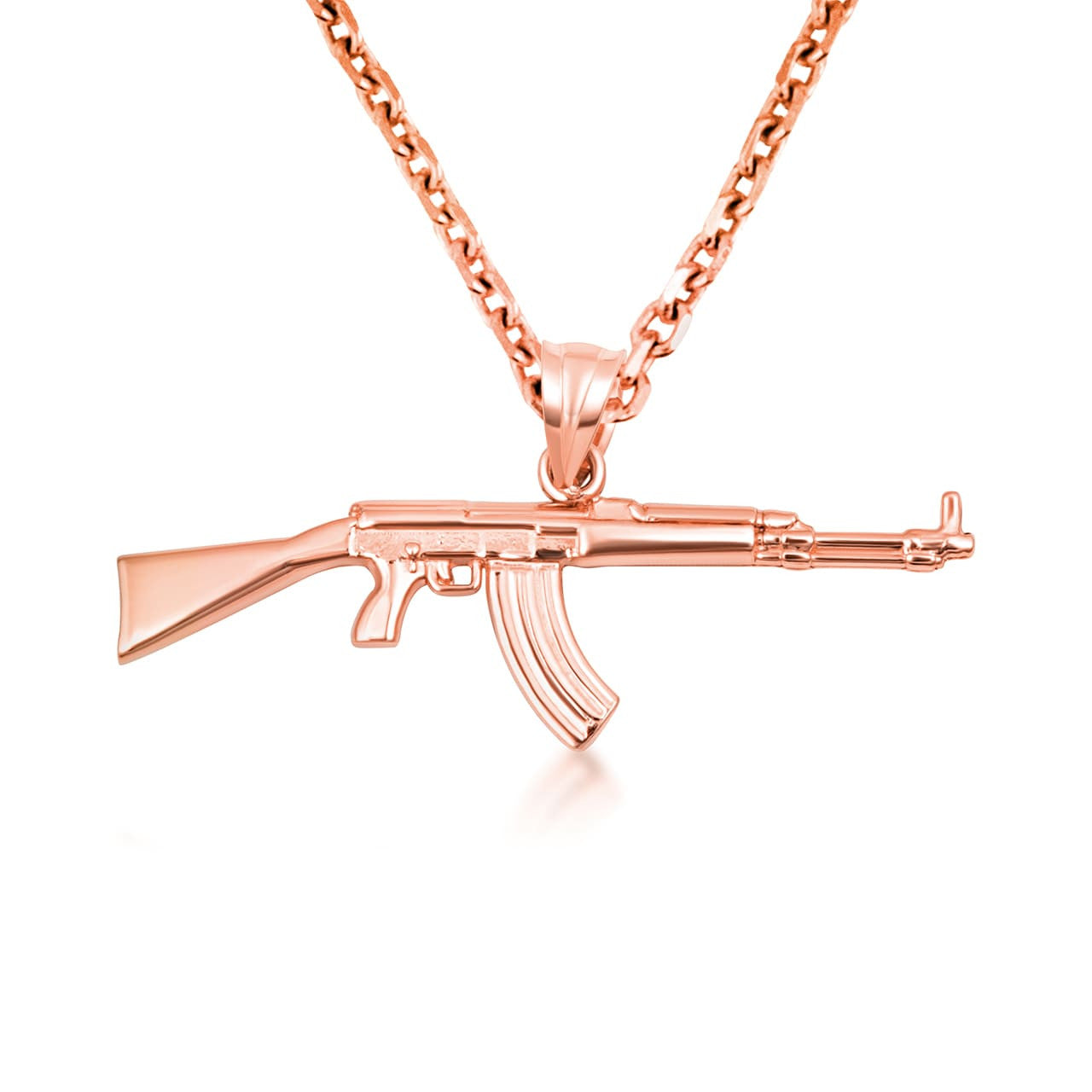 Gold AK-47 Assault Rifle Gun Pendant Necklace (Available in Yellow/Rose/White Gold)