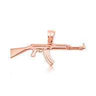 Gold AK-47 Assault Rifle Gun Pendant Necklace (Available in Yellow/Rose/White Gold)