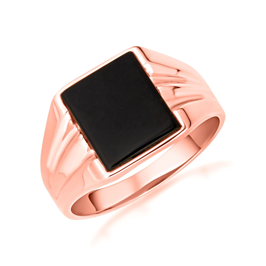 Gold Emerald Cut Black Onyx Gemstone Signet Ring (Available in Yellow/Rose/White Gold)