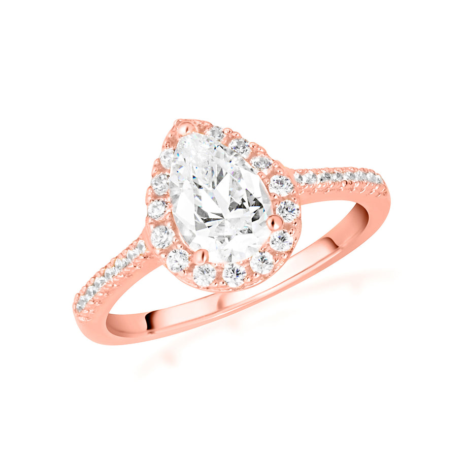 14k Gold Pear Cut Lab Grown Diamond Halo Engagement Ring 1.26cts