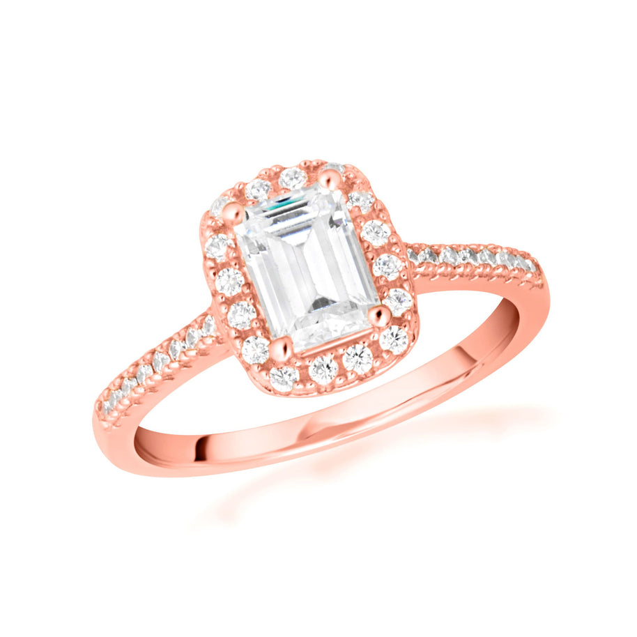 14k Gold Emerald Cut Lab Grown Diamond Halo Engagement Ring