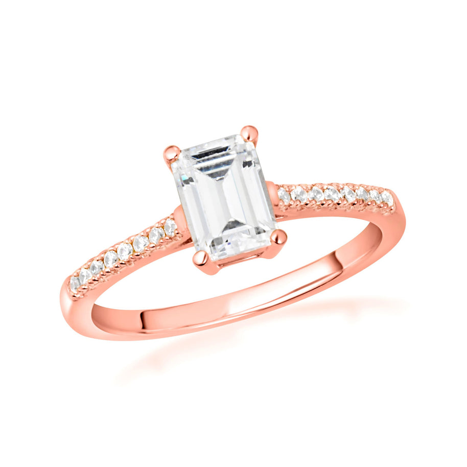 14K Gold Emerald Cut Lab Grown Diamond Engagement Ring 1.13cts (Available in Yellow/Rose/White Gold)
