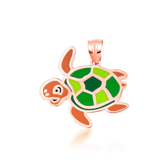 Gold Enamel Sea Turtle Marine Pendant Necklace (Available in Yellow/Rose/White Gold)